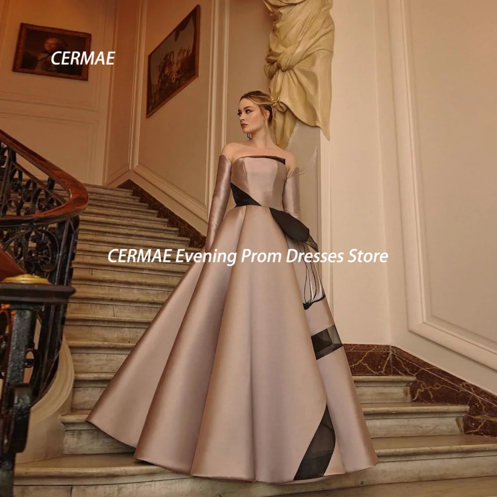 

CERMAE Satin A-line Strapless Populer Ruffle Prom Gown Floor-Length Evening Formal Elegant Party Dress for Women 2023