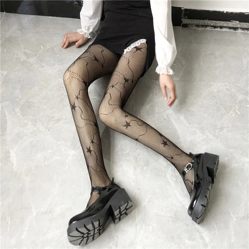 

Five-pointed Star Fishing Net Socks Female Thin Summer Black Pantyhose Subnet Red JK Black Stockings Anti Hook Wholesale