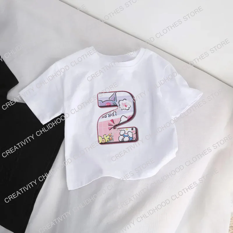 HelloKittys t-shirt per bambini numero 1-14 Kuromis Tee Shirts bambini Anime Cartoons Kawaii abbigliamento Casual per ragazzo ragazza top abbigliamento