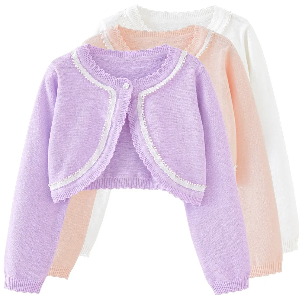 2-14 years old Purple girls Cardigan Thin Spring Children\'s knit sweater 3 4 6 8 10 12 14 year old children\'s clothing