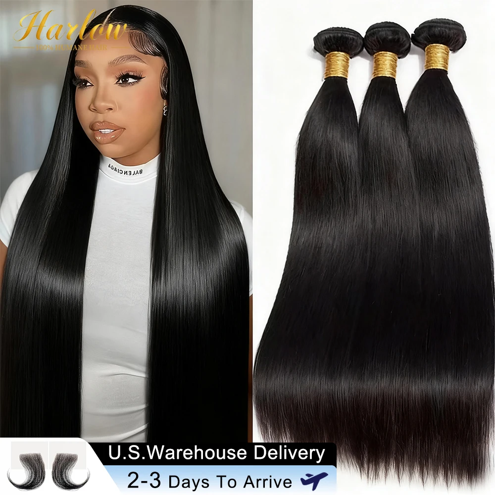 16A Straight Human Hair Bundles 100% Human Hair 30 32 40 Inch Raw Hair Extensions Black Remy Weave 3 4 Bundles 3-5 Days Delivery