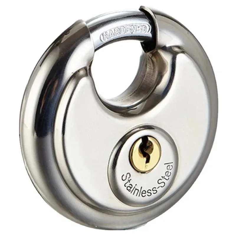 

1pcs 70mm Disc Padlock Shackle Stainless Steel Heavy Duty 2 Keys Waterproof Rustproof Top Quality