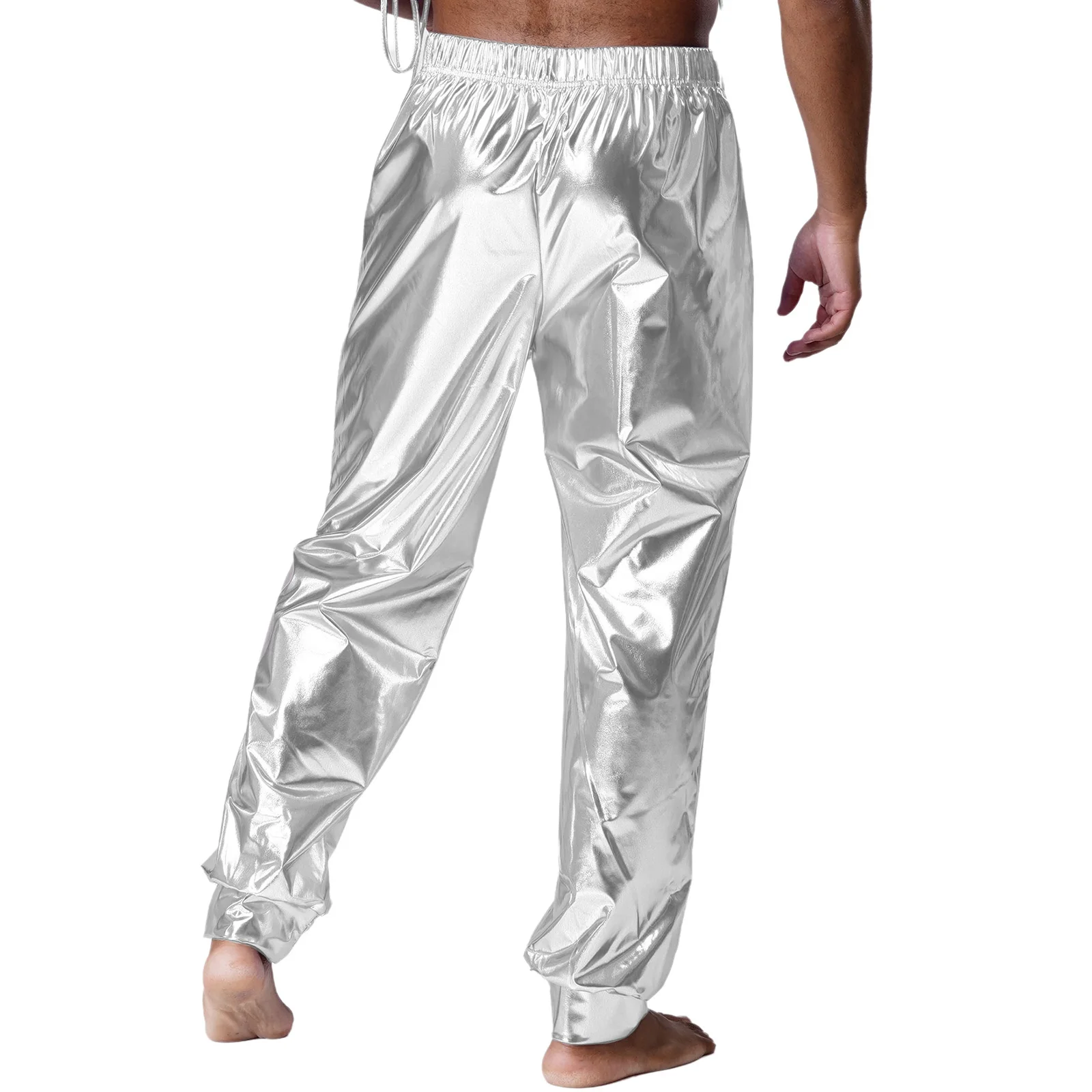 Men's Metallic Long Pants High Waist Hip Hop Hippies Disco Street Dance Performance Pants Party Club High Look Shiny Trousers