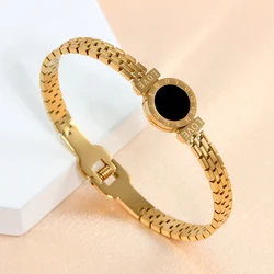 Fashion Bracelet For Women Black Acrylic Stainless Steel Couple Bracelet Carved Roman Numerals Girl Gift Hot Jewelry