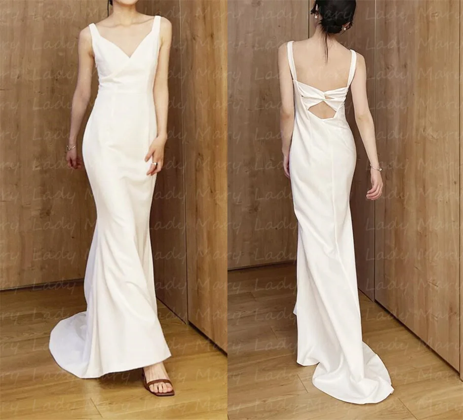 

Simple Elegant Wedding Dresses Summer Beach Boho Designer Back Open Bridal Gowns V Neck Women Formal Marriage Party Robe