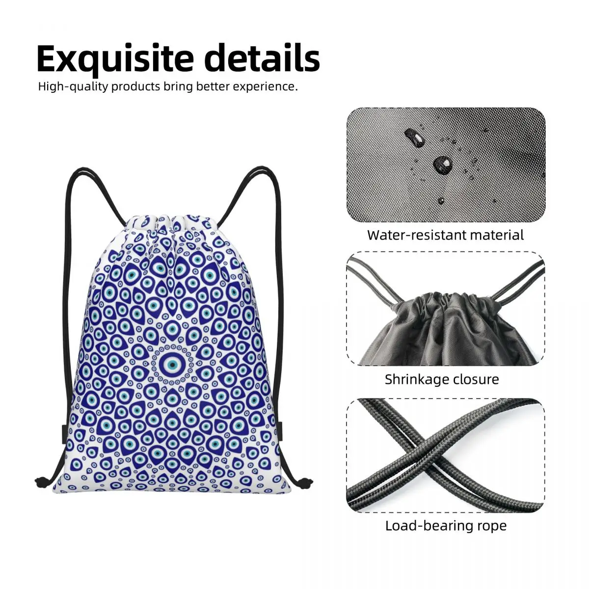 Nazar Turkish Eye Circular Ornament Drawstring Backpack Women Gym Sport Sackpack Portable Amulet Boho Hamsa Shopping Bag Sack