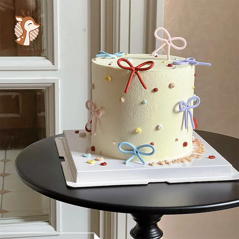 5/100 Uds. Decoración de pastel con lazo, lazo negro, rosa y azul, adorno para tarta de cumpleaños, lazo para pastel de feliz cumpleaños, adornos para magdalenas, regalo temático con lazo