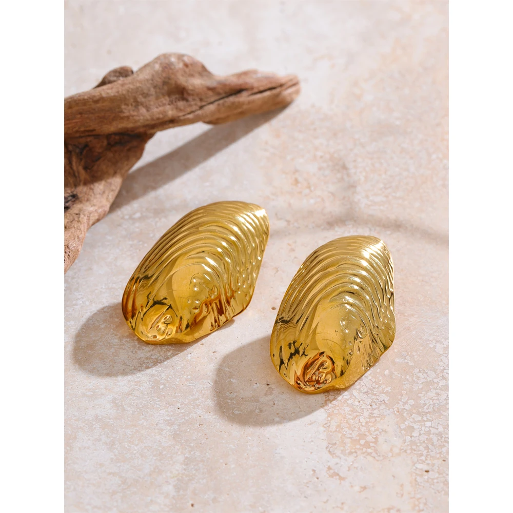 Yhpup Stainless Steel Statement Gold Color PVD Plated Big Stud Earrings for Women Jewelry Waterproof Charm Fashion Accessories