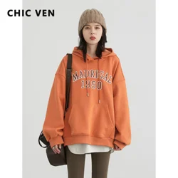 CHIC VEN Women Sweatshirts Casual Loose New Streetwear Letter Embroidered Hoodies Coat Plush Sport Female Top Spring Autumn 2024