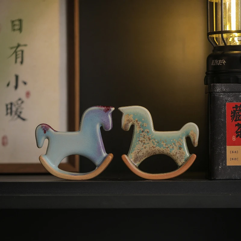 

Ceramic Rocking Horse Tea Pet Fun Desk Toy for Stress Relief Home Office Decor Cute Miniature Sculpture Gift