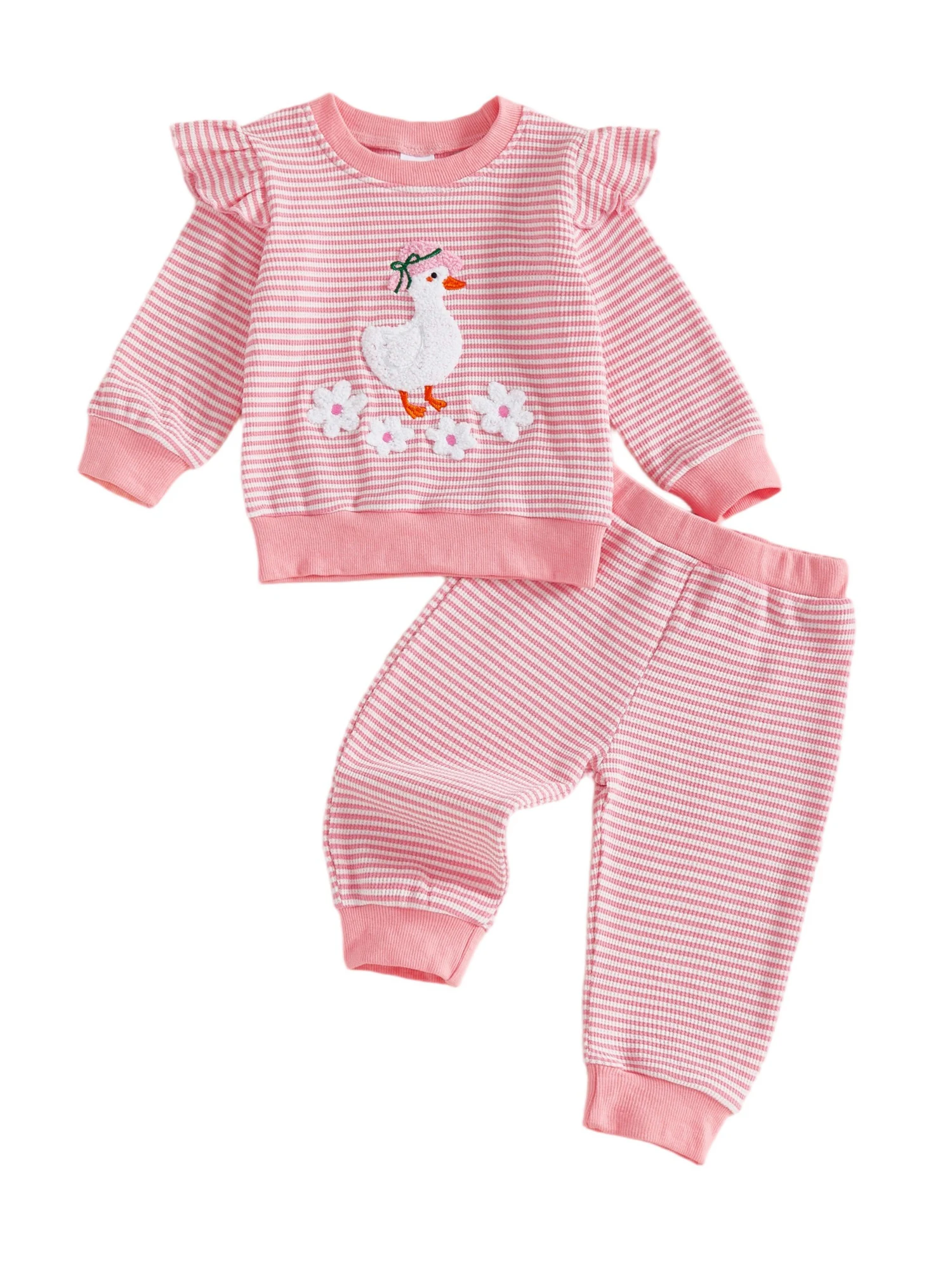 

Adorable Infant Girls Floral Print Ensemble Stylish Bunny Applique Long Sleeve Top with Leggings 2 Piece Autumn Set