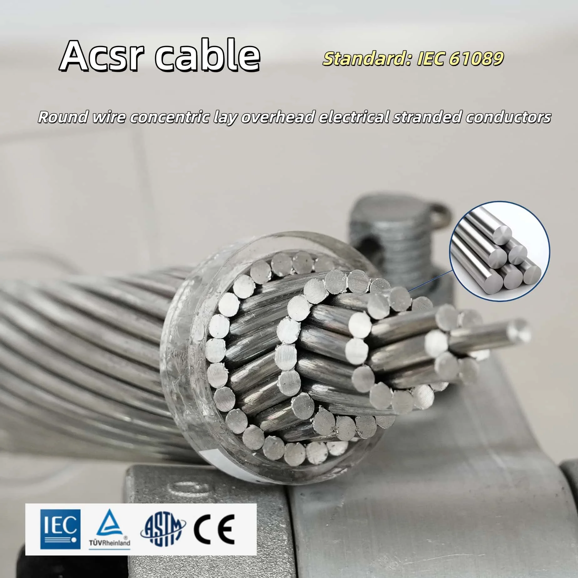 ACSR Conductor ASTM B232 BS 215 IEC Standard Bare Aluminum Conductor Steel Reinforced Overhead Transmission Line Cable