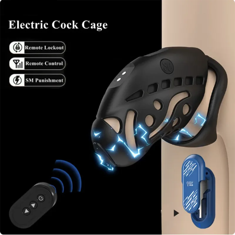 Wireless Remote Control Electric Shock Cage Male Chastity Cock Ring Lock Electrically Stimulated Penis Cage Sex Toys For Men Gay