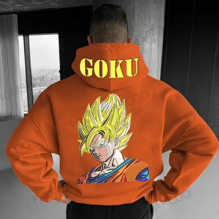

Толстовка с длинными рукавами Dragon Ball Z Goku, хлопковая толстовка с карманом-кенгуру, свободная посадка, оверсайз для мужчин, осенне-зимняя мода
