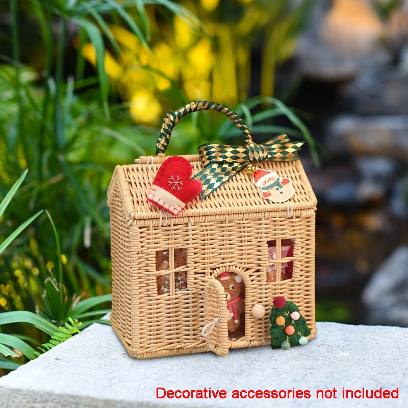

Rattan Storage Basket Wicker with Lid Doll House Carrier Decorative Hand Woven Shelf Organizer Handmade Christmas Gift Artwork