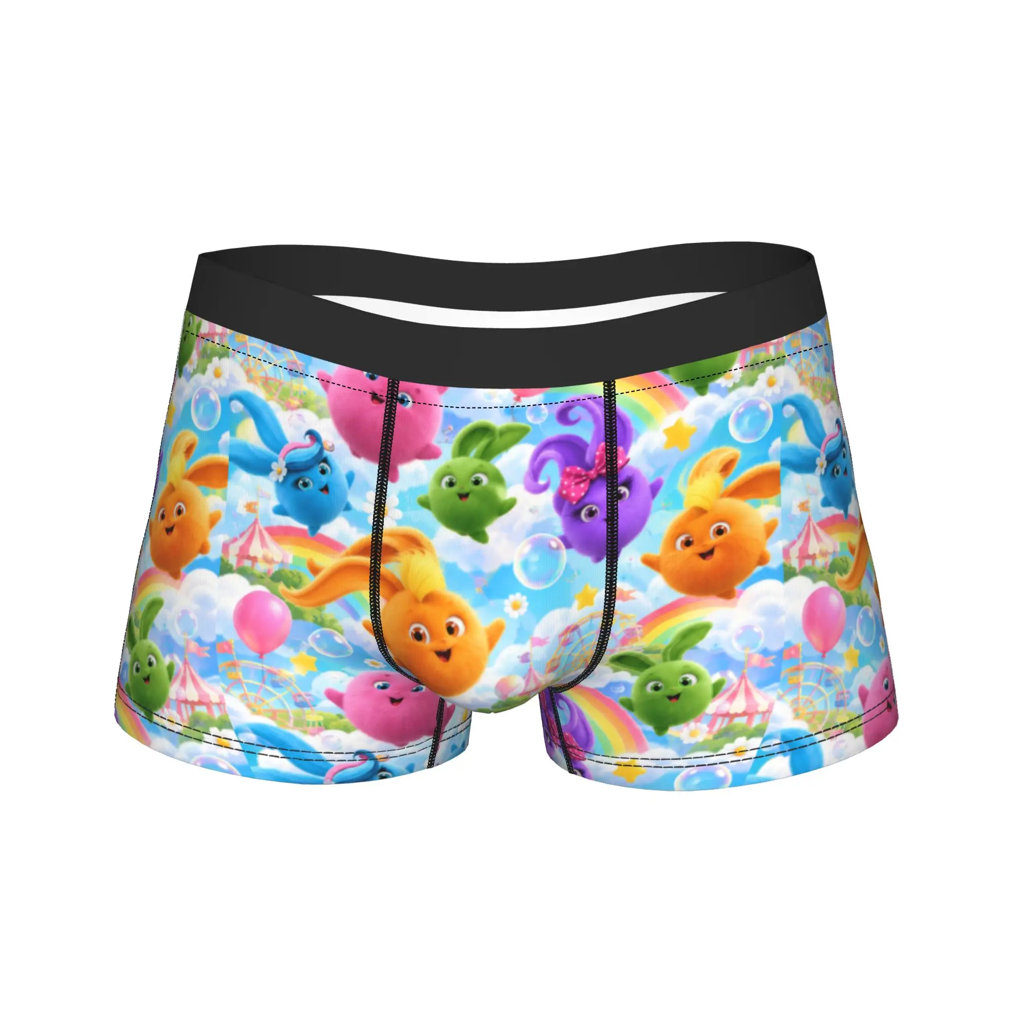 Sunny Bunnies five colourful balls Trunk  Pouch Underwear High Quality Printed Boxer Brief Funny Men's Underpants Plus Size