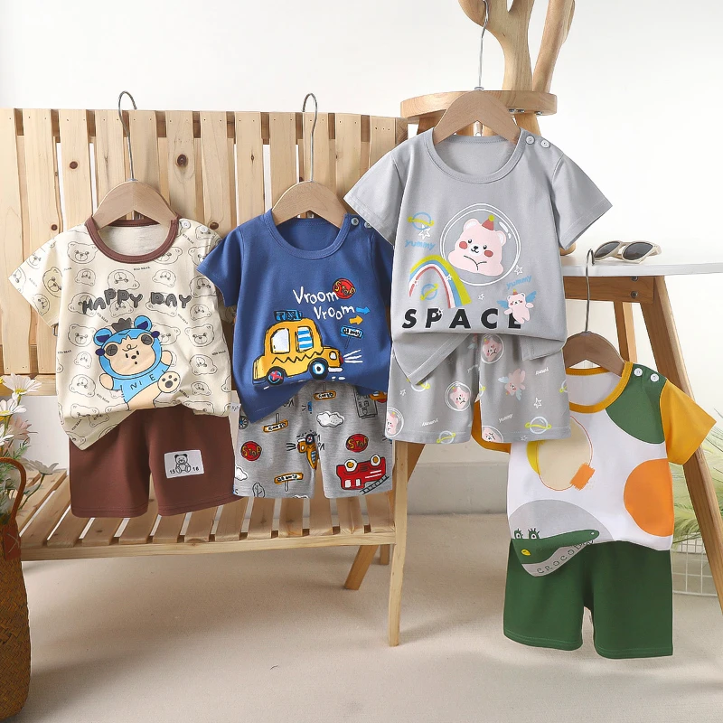 Kinder Kurzarm Set Sommer reine Baumwolle Jungen Kleidung dünne neue Mädchen T-Shirt Sommer Baby Kinder Kleidung