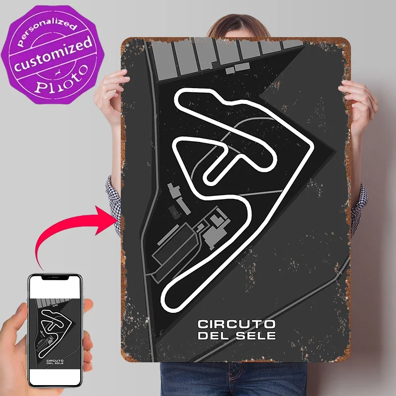 Circuito Del Sele Race Track Map Poster Retro 3D Printed Metal Signs Customized Wall Hanging Gift for Bedroom Decoration Room