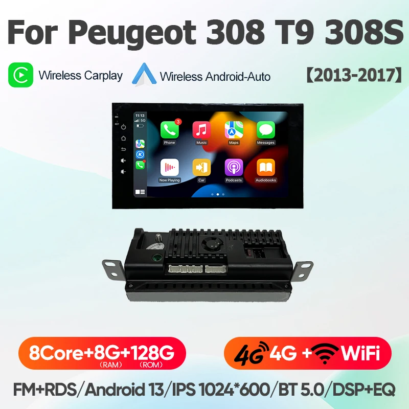 For Peugeot 308 T9 308S 2013 - 2017 Android 13 wifi+4G Carplay Car Radio Navigation GPS Multimedia Video Player BT Stereo auto image 3