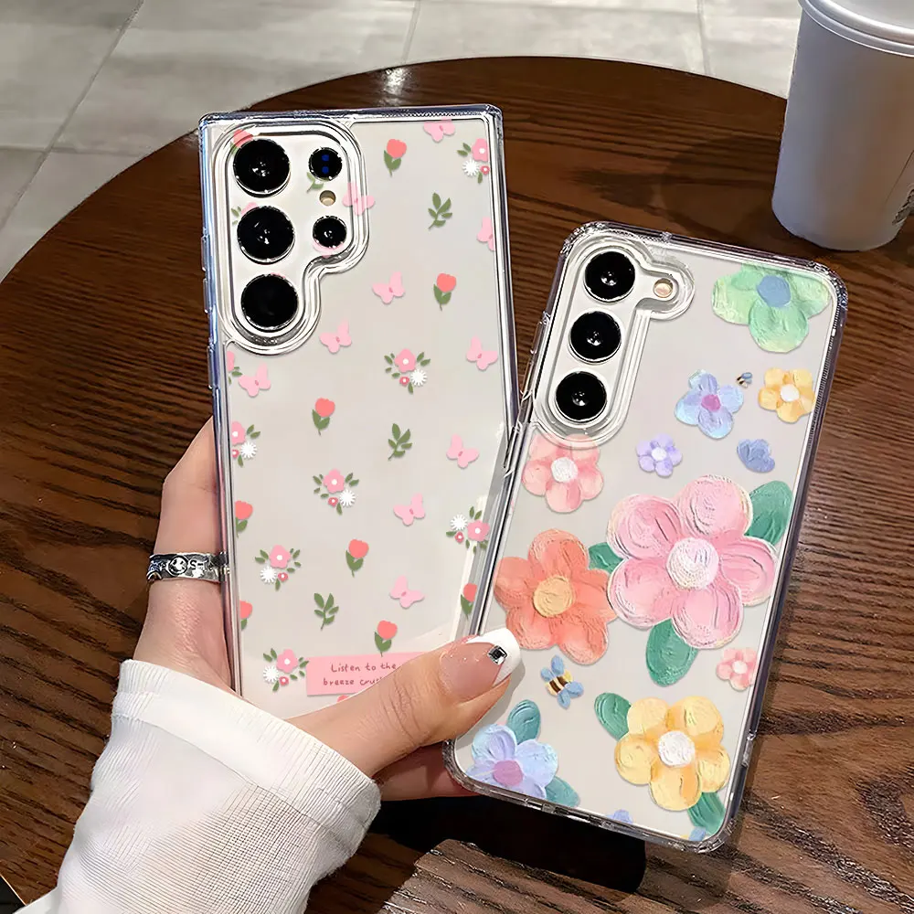 Stoßfest Blume Telefon Fall Für Samsung Galaxy S25 Ultra Funda S24 Plus S23 S22 S21 S20 FE Transparent Weiche Silikon Abdeckung coque