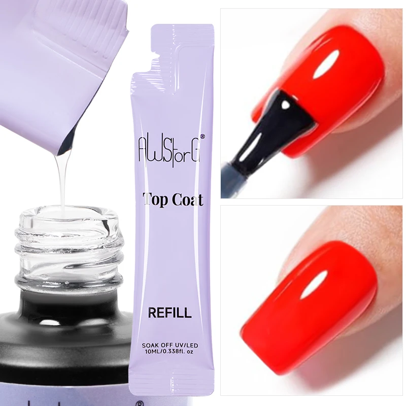 10ML Base Top Coat Refill Nail Gel Polish No-Wipe Transparent Glossy Top Gel For Manicure Soak Off UV Base Varnish Protects Nail