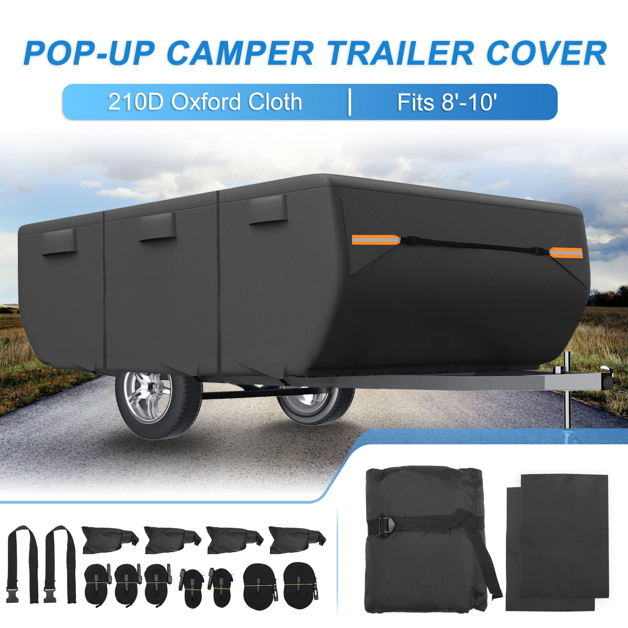 

X Autohaux Pop-up Camper Trailer Cover for 8-16FT RV Cover Anti-UV Waterproof Windproof Full Protection for Motorhome