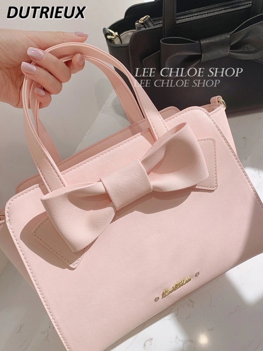 Cute Sweet Bags Japanese Style Pure Bow Girl Portable Shoulder Messenger Bag Fenale Fashion Elegant Casual Handbags for Women