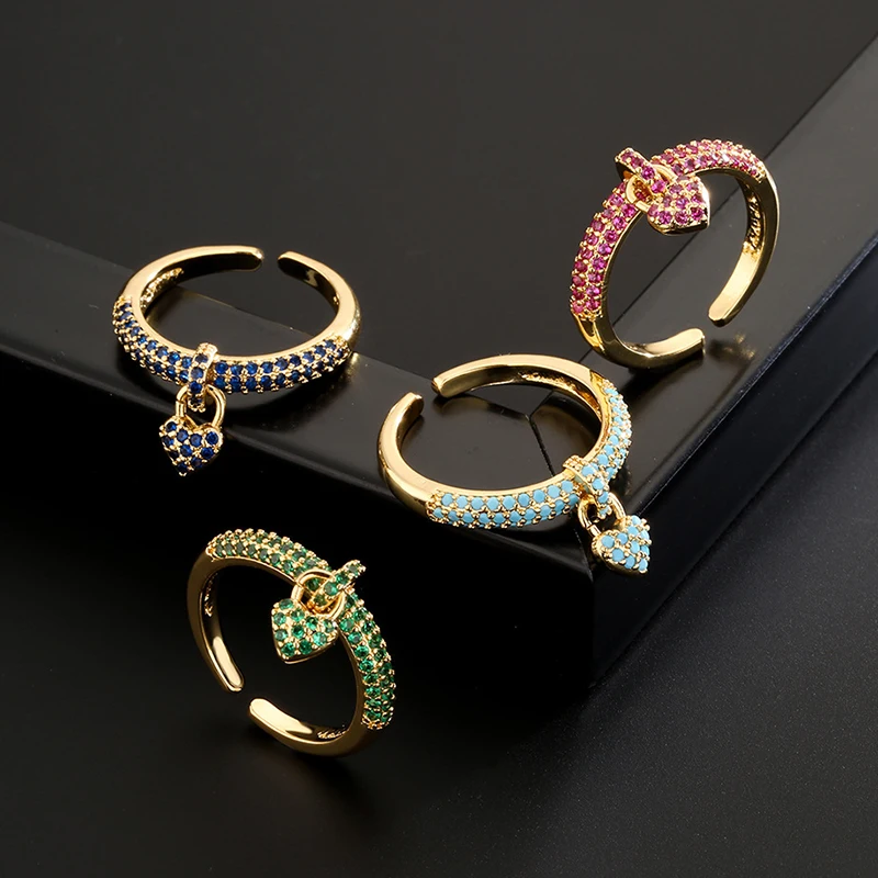 GANPUP Elegante Funkelnde Zirkon-Herz-Charm-Ringe für Damen, Modischer Neuer Trendiger Verstellbarer Ring, Schmuckgeschenk für Party und Urlaub – Detail 2