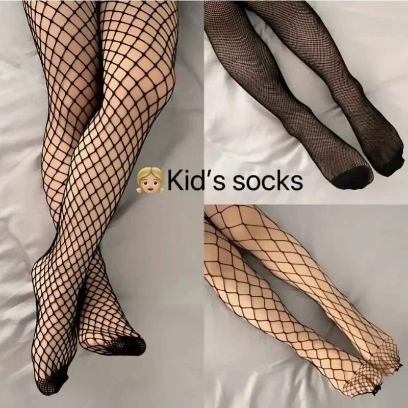 Girls Fashionable Fishnet Stockings Kids Baby Mesh Nylon Black Pantyhose Cute Lolita Jumpsuit JK Leggings Parent-Child Pantyhose