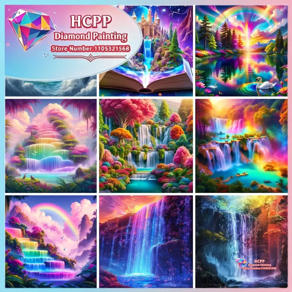Neues Wasserfall-Fantasie-Diamantmalerei-Set Quadratische und Runde Diamanten 5D DIY Mosaik Handgemachte Kunst Einzigartiges Exquisites Geschenk Heimdekoration