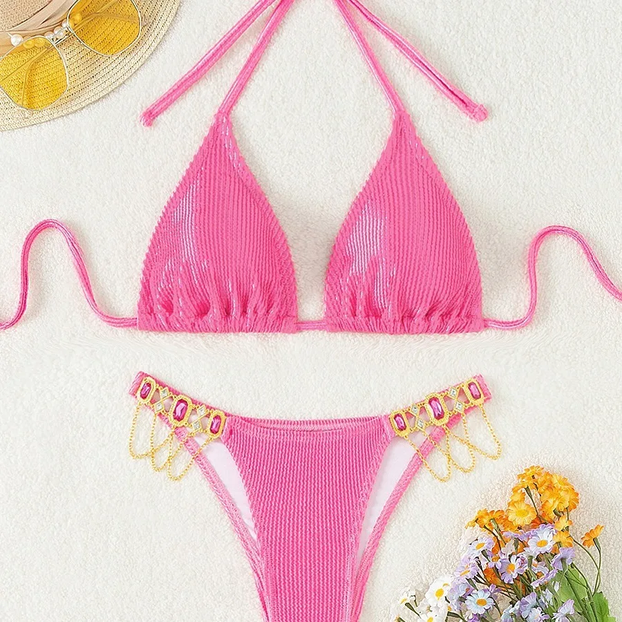 Bikini Triangle à Bord Solide pour Femme, Système de Fente, Sac de Bain, Nouvelle Collection