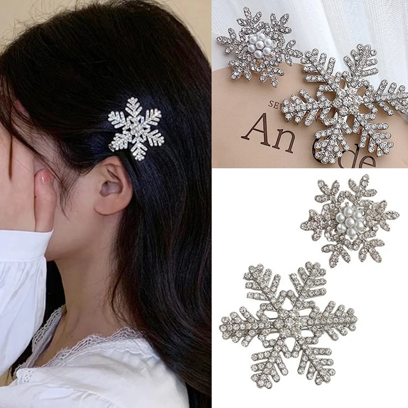 Snowflake Hair Clip Delicate Rhinestone Hairpin Pearl Clip Duckbill Clip Barrette Festival Gift Wedding Hair Accessories