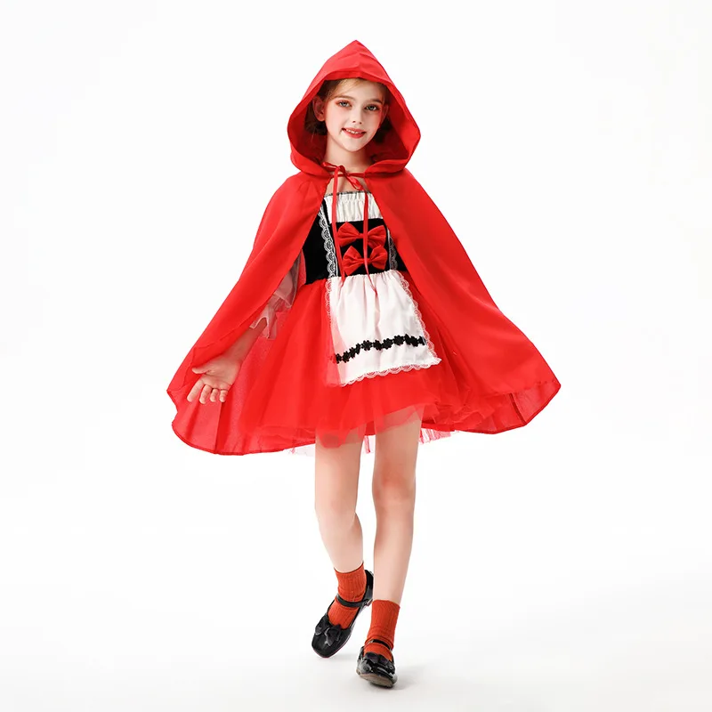 أزياء الهالوين للأطفال لعيد الميلاد، غطاء ركوب أحمر صغير، شال، عباءة على طراز المزرعة الريفية، زي أداء تنكري للفتيات