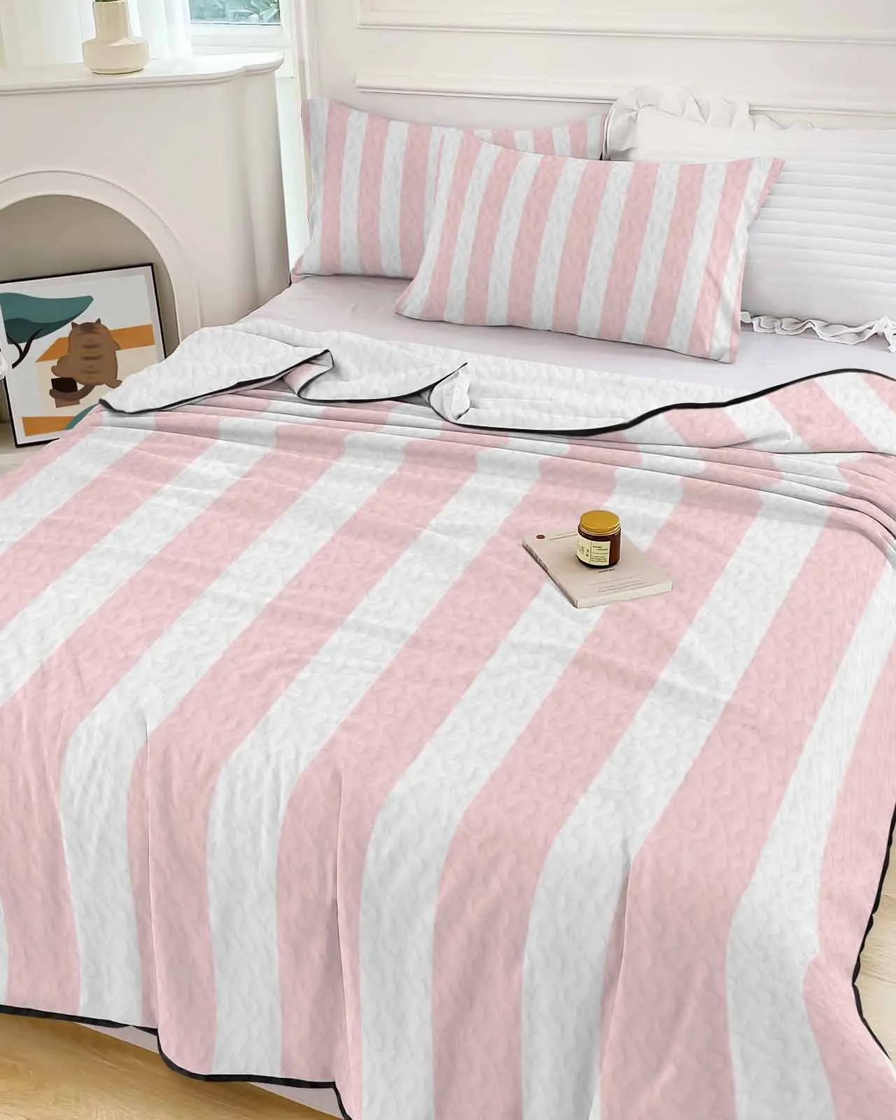 Striped Pink Summer Cooling Quilt Air Condition Blanket Comfortable Lightweight Bedroom Thin Quilt