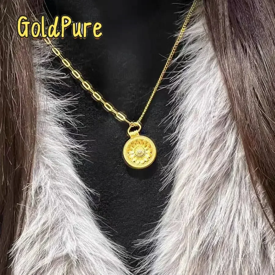 

Goldpure Goldpure GoldpureWomen's 24K Gold AU999 Rotatable Daisy Disk Necklace in Imperial Style | Magnetic detachable disks wit