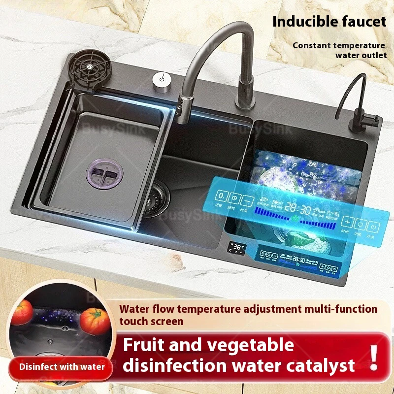 

Катализатор воды, кухонная мойка из нержавеющей стали, многофункциональная умная ингредиент для очистки с двойным слотом, кухонная мойка для посуды