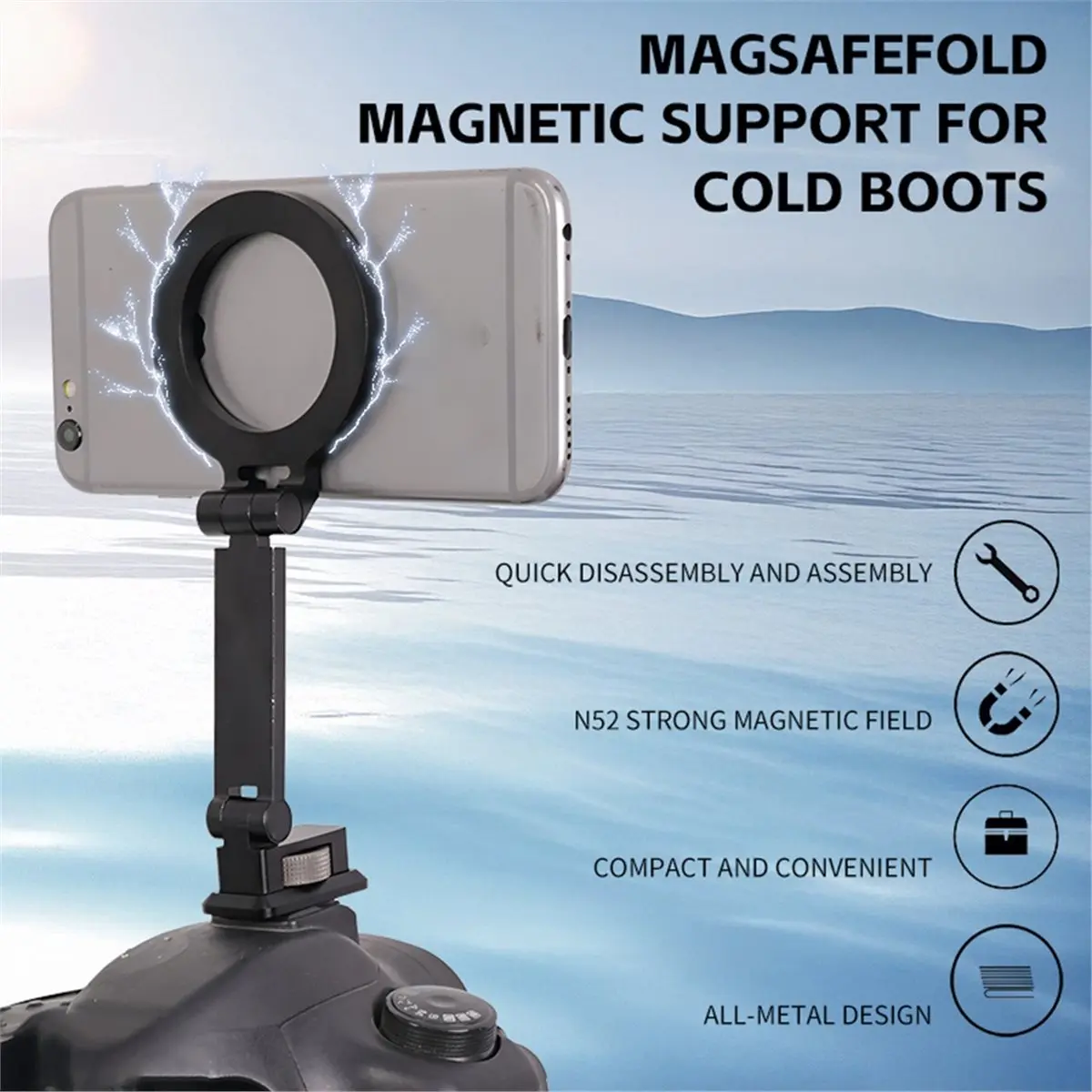 AT33 Camera Hot Shoe Magnetic Phone Holder with Arca Coldshoe Phone Mount for MagSafe IPhone 16 15 Samsung Monitor Bracket
