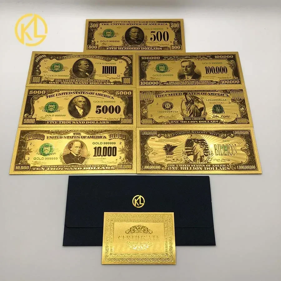 1 2 5 10 20 50 100 500 1000 5000 10000 Million Billion US Dollar Gold Bill Banknotes Decoration Antique Plated Gold USA Souvenir