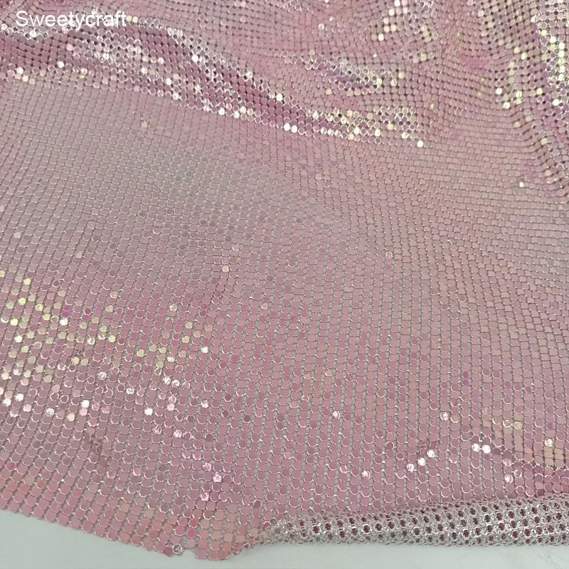 1pc 45*150cm Pink Red Iridescent Metal Mesh Fabric Metallic Sequin Fabrics For Home Decoration Curtains Cosplay Dress IY Sewing