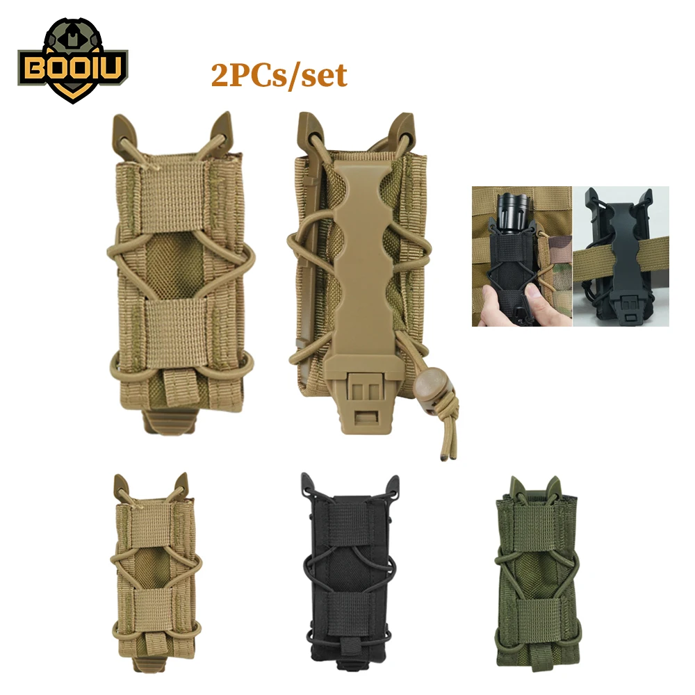 BOOIU Tactical Magazine Pouch Single Mag Holster Molle Flashlight Pouches Torch Holder 9MM Pistol Magazine Pouch EDC Waist Bag