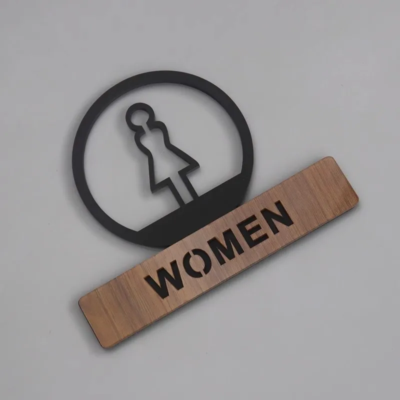 Hollow Out Restroom Signage Creative Door Sign Men\'s and Women\'s Bathroom Reminder Sign Wall Sticker Public Restroom Wc Signage