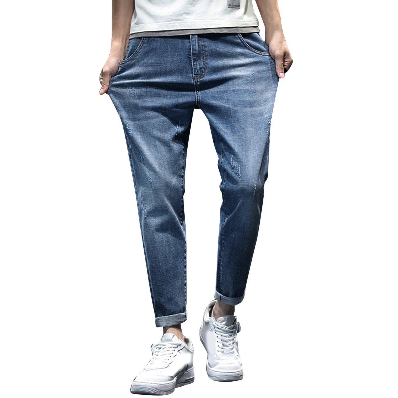 Mens Autumn Winter Casual Pant Sports Pants With Pocket Fashion Jeans Nine Points Pants Casual Slip