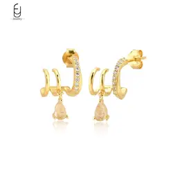 925 Sterling Silver Needle Luxury Water Drop Pendant Earrings Crystal Piercing Stud Earrings for Women Party Fashion Jewelry