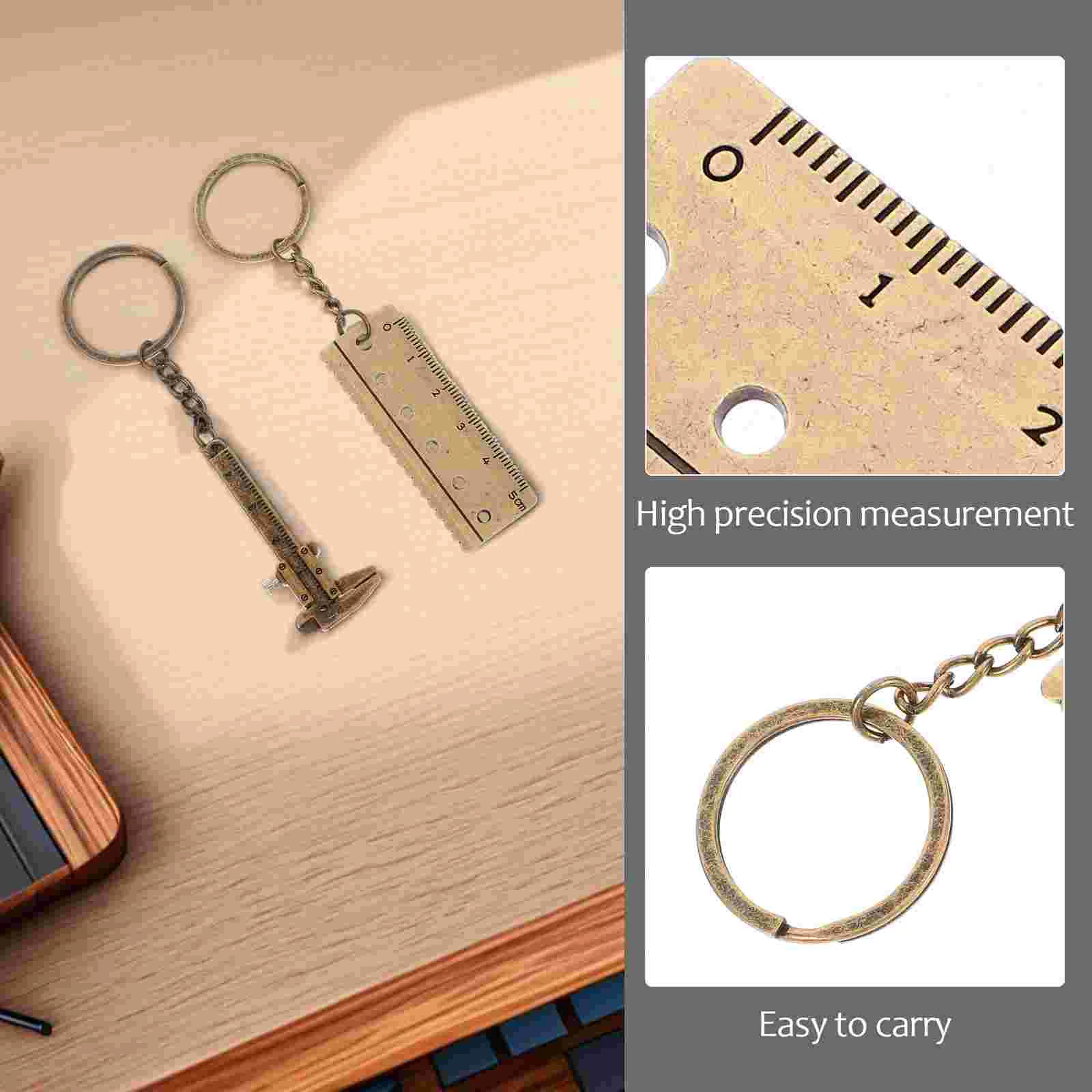 2 Pcs Caliper Keychain Measuring Vernier Gadget Holder Mini Pendant Small Tiny Charm Portable Ruler for Travel