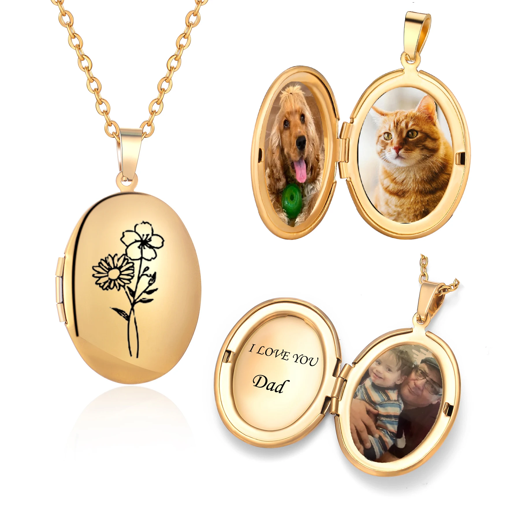 Personalized Stainless Steel Oval Photo Locket Necklace Engraved Text/Photo Locket Necklace Memorial Jewelry Gift for Women