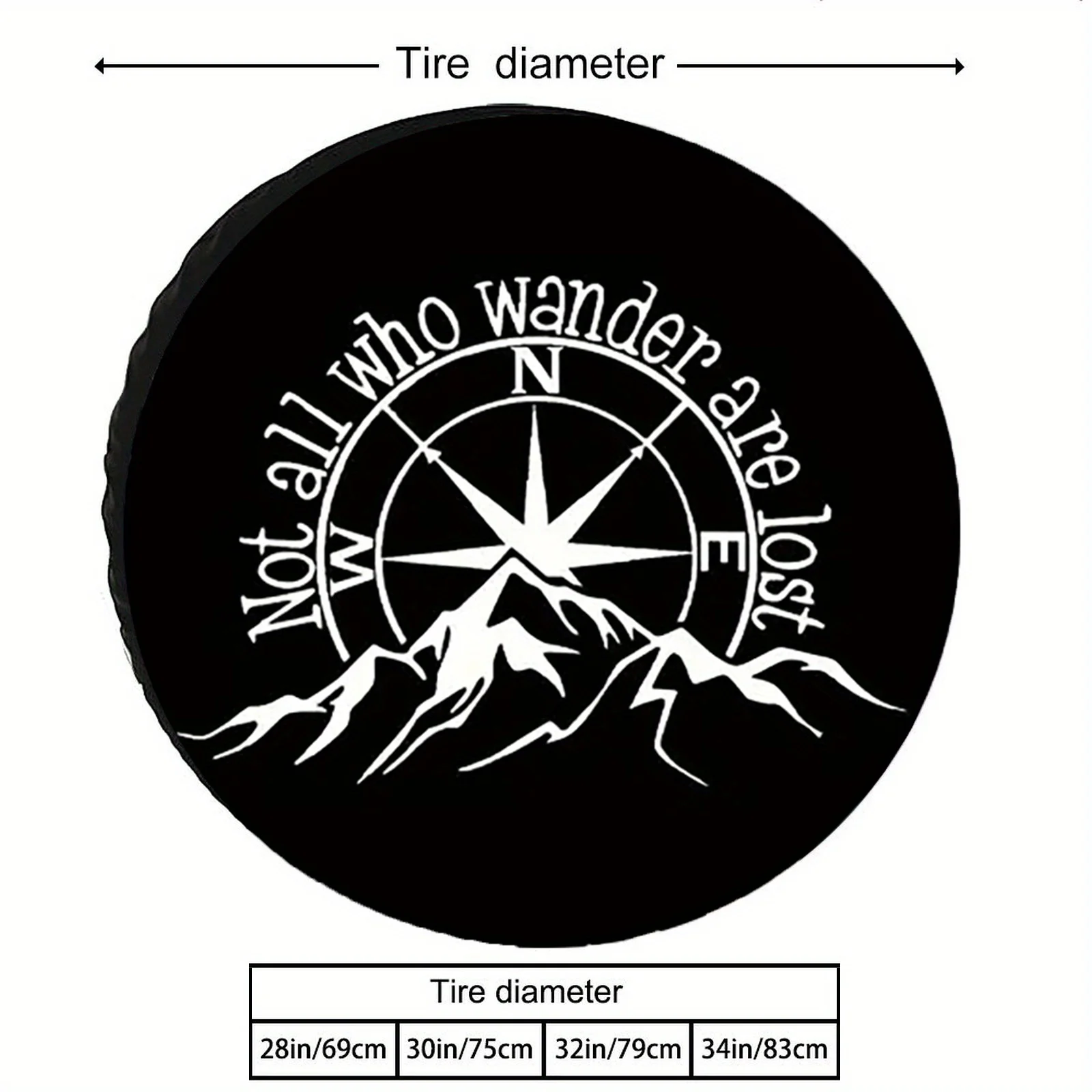 Glossy Sun Compass Pattern, Fashion Tire Cover, Spare Tire Cover, Multiple Styles And Sizes 28/30/32/34 Inches, Made Of Polyeste