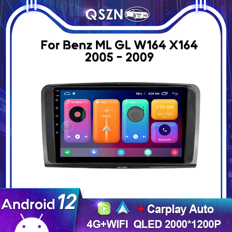 QSZN  Android 12 Multimedia Video Player 2 Din GPS Carplay Autoradio For Benz ML GL W164 ML350 ML500 GL320 X164 ML280 GL350