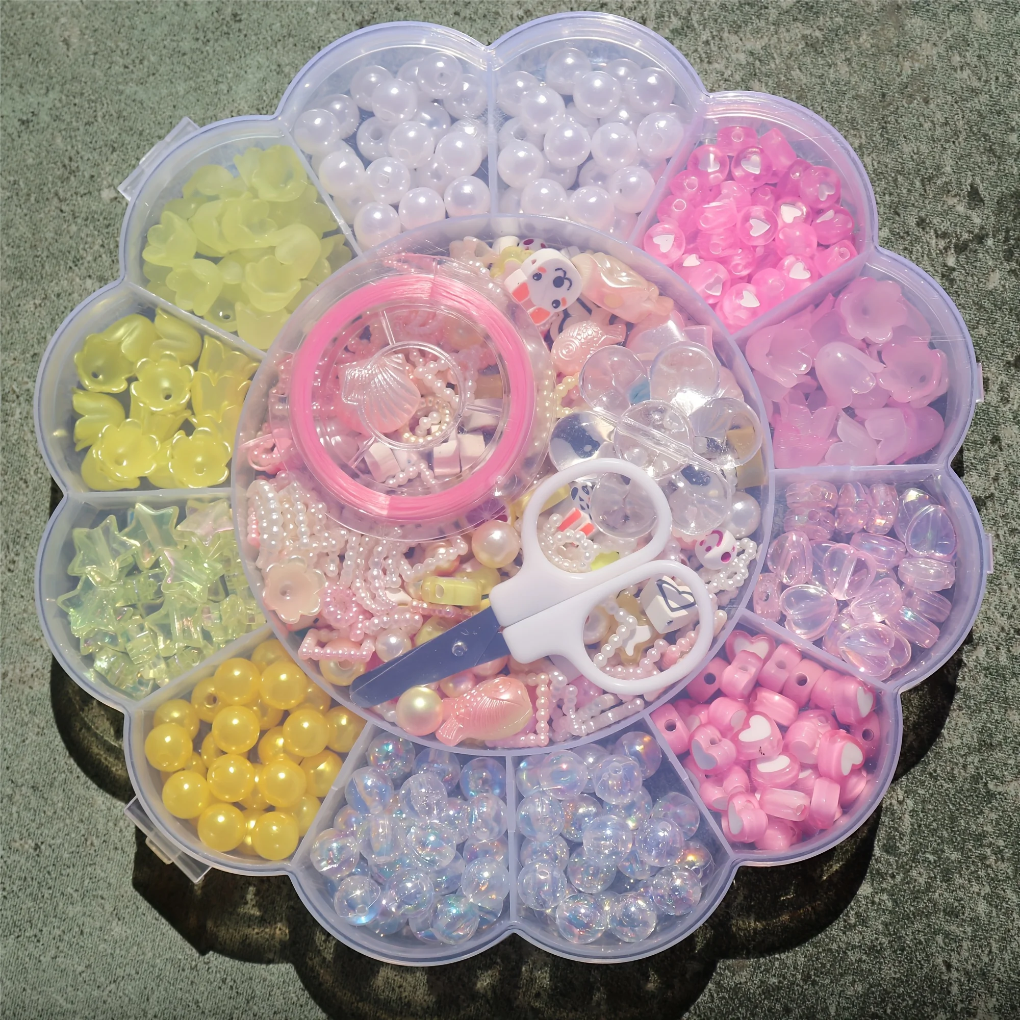 800pcs 13pcs 3-piece set, made of yellow pink white gradually changing color acrylic kit box with scissors and elastic thread DI view 5