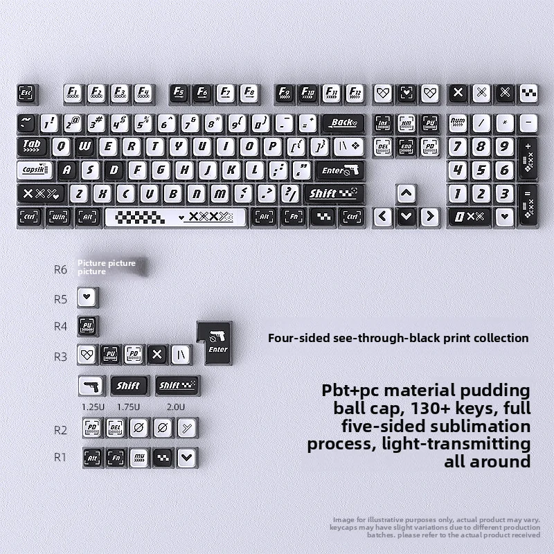 Printed Collection Pudding Keycaps 130+ Keys Full Set 4‑Sided Light Through Dye‑Sublimation for Mechanical Keyboard