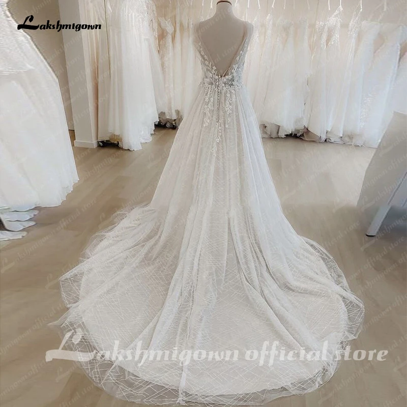 Lakshmigown Floral Applique Bohemian Wedding Dresses Customized A-line Tulle Beach Bridal Dress Plus Size Backless Wedding Gowns